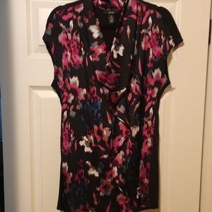 Alfani Cap Sleeve Wrap Blouse in Black and Pink